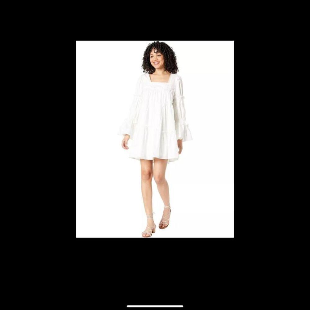 Moon River Womens White Long-Sleeve Ruffle Mini Dress S/M - Picture 6 of 7